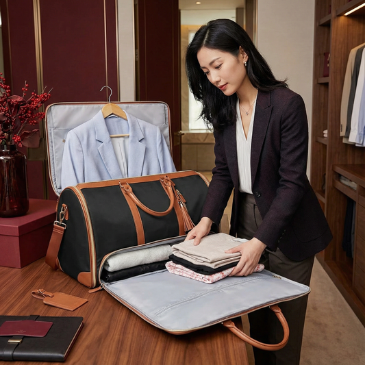 追加スペース付き旅行バッグ