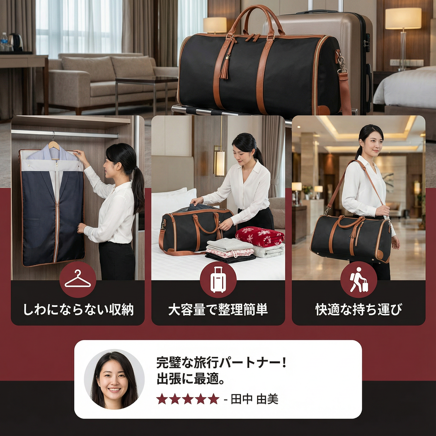 追加スペース付き旅行バッグ