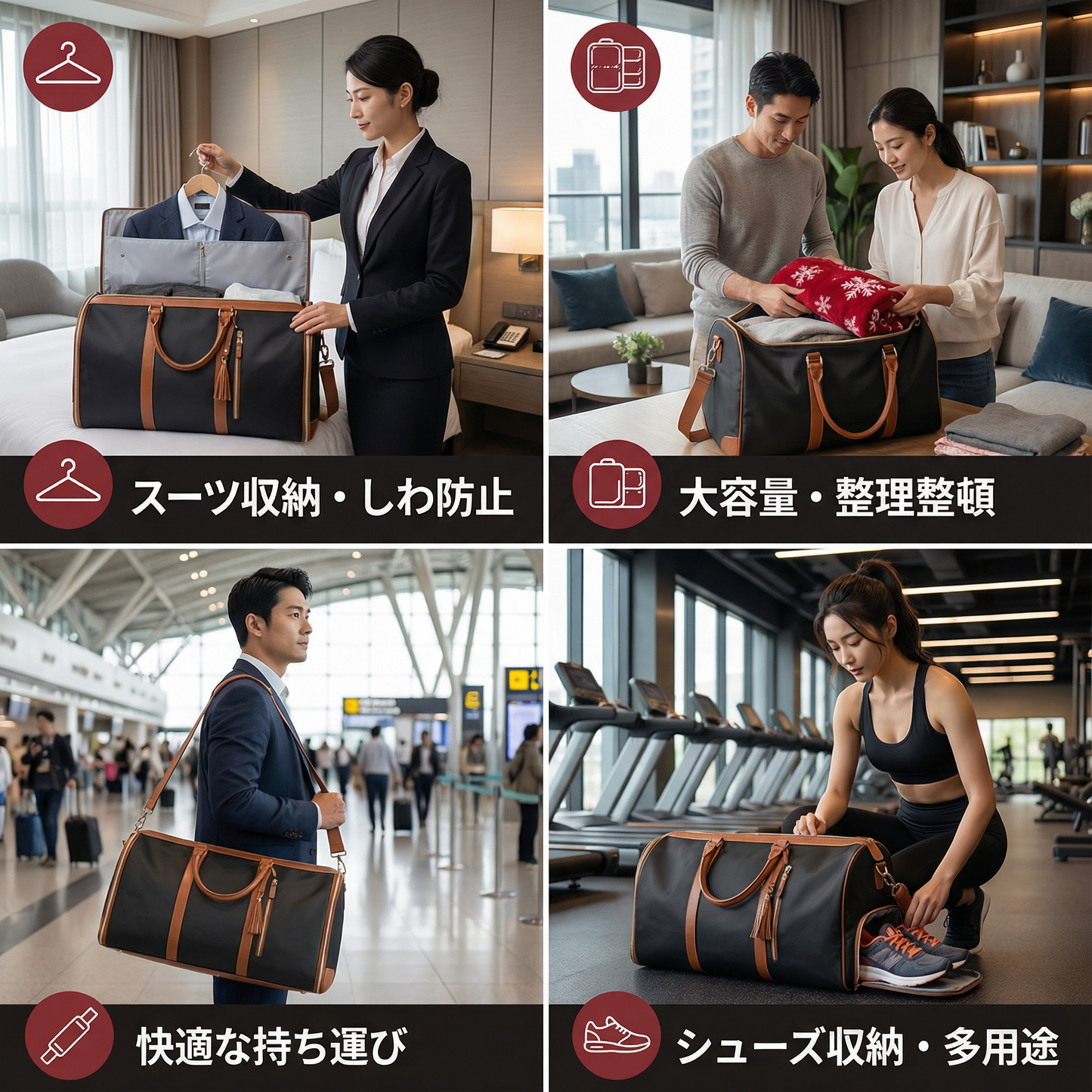 追加スペース付き旅行バッグ