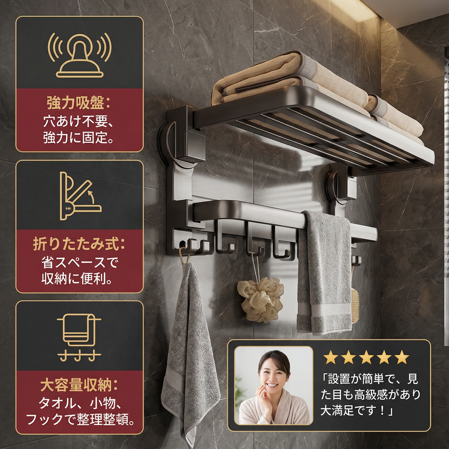 折りたたみ式吸盤タオルホルダー