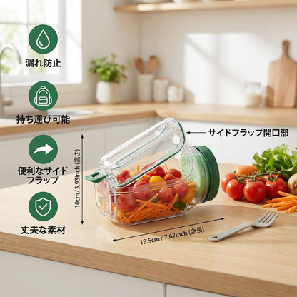 サイドフラップ付きのランチボックス To-Go – 漏れ防止 & 持ち運び可能