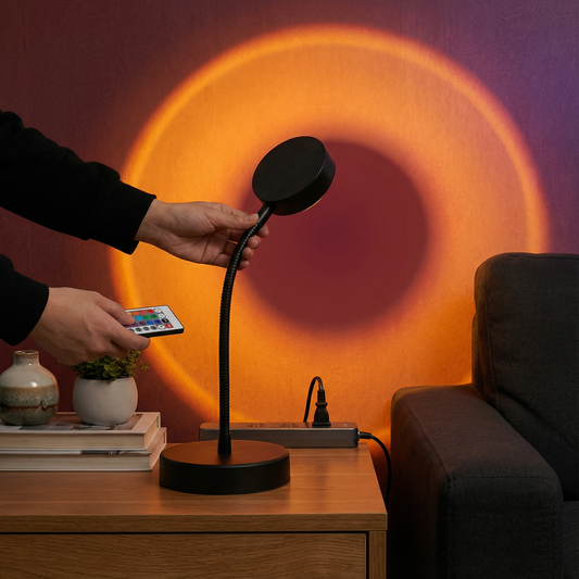 サンセットプロジェクターランプ – 180°調整可能なムードライト、リモコン付き