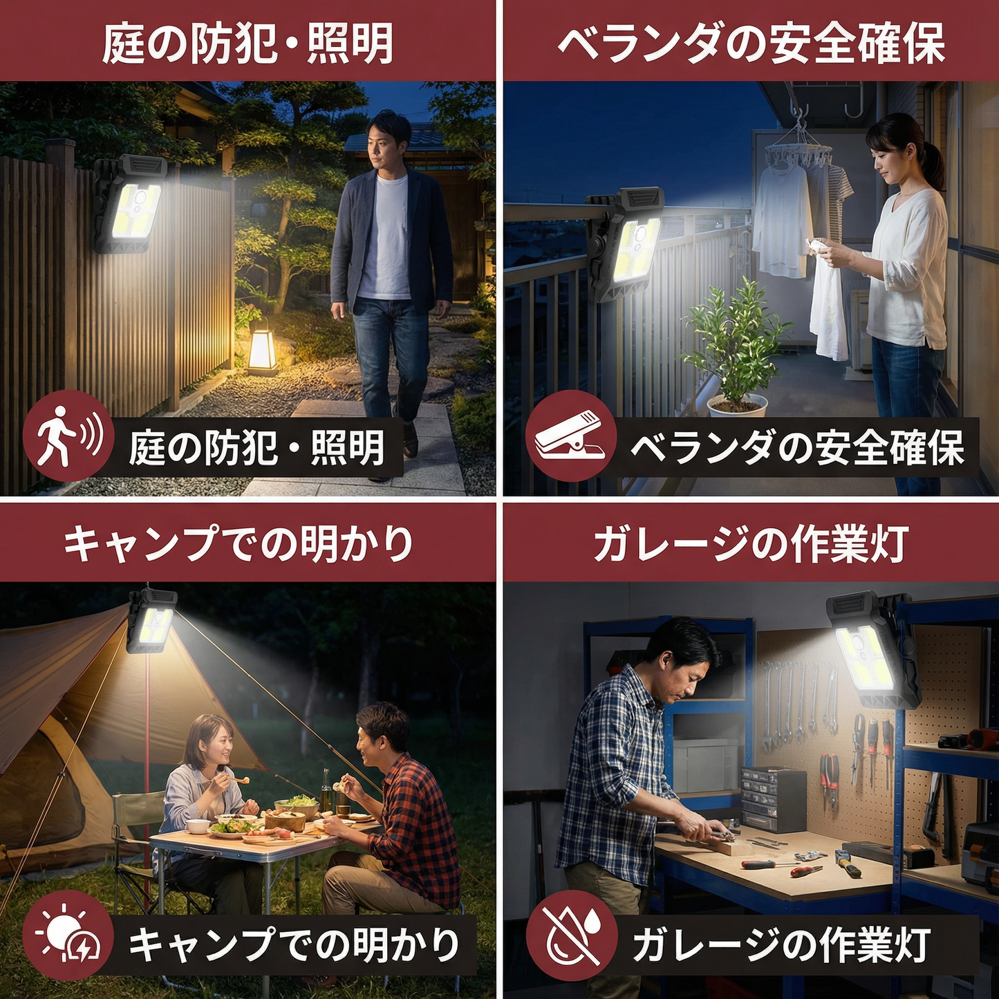 便利なクリップ式ソーラーランプ（人感センサー付き）
