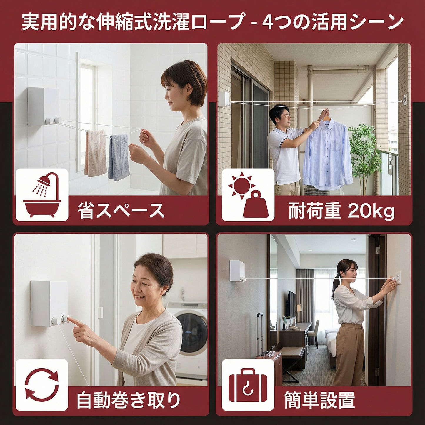 実用的な伸縮式洗濯ロープ