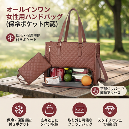 オールインワン 女性用ハンドバッグ（保冷ポケット内蔵）