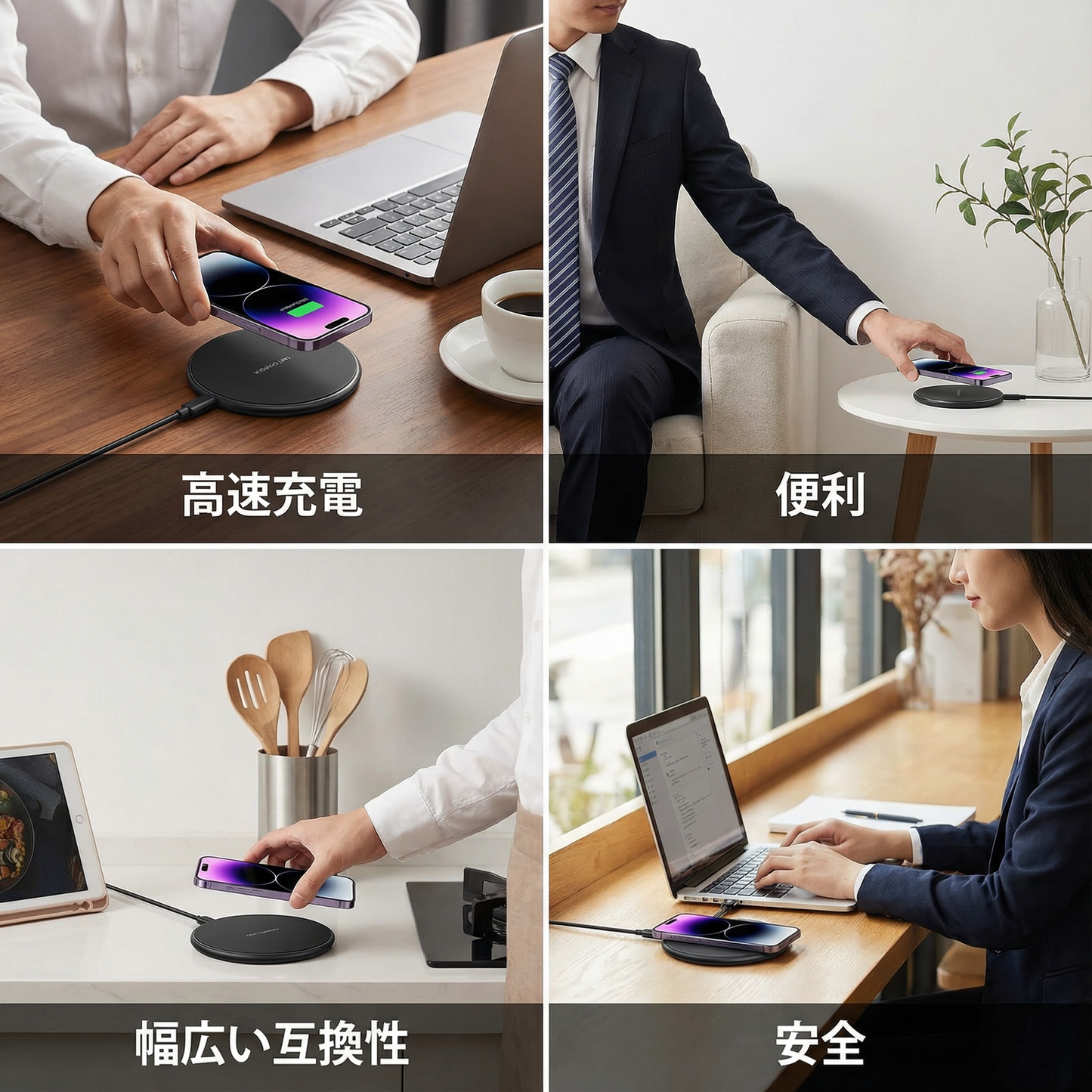 30W ワイヤレス高速充電器 インダクション充電パッド iPhone と Android 用