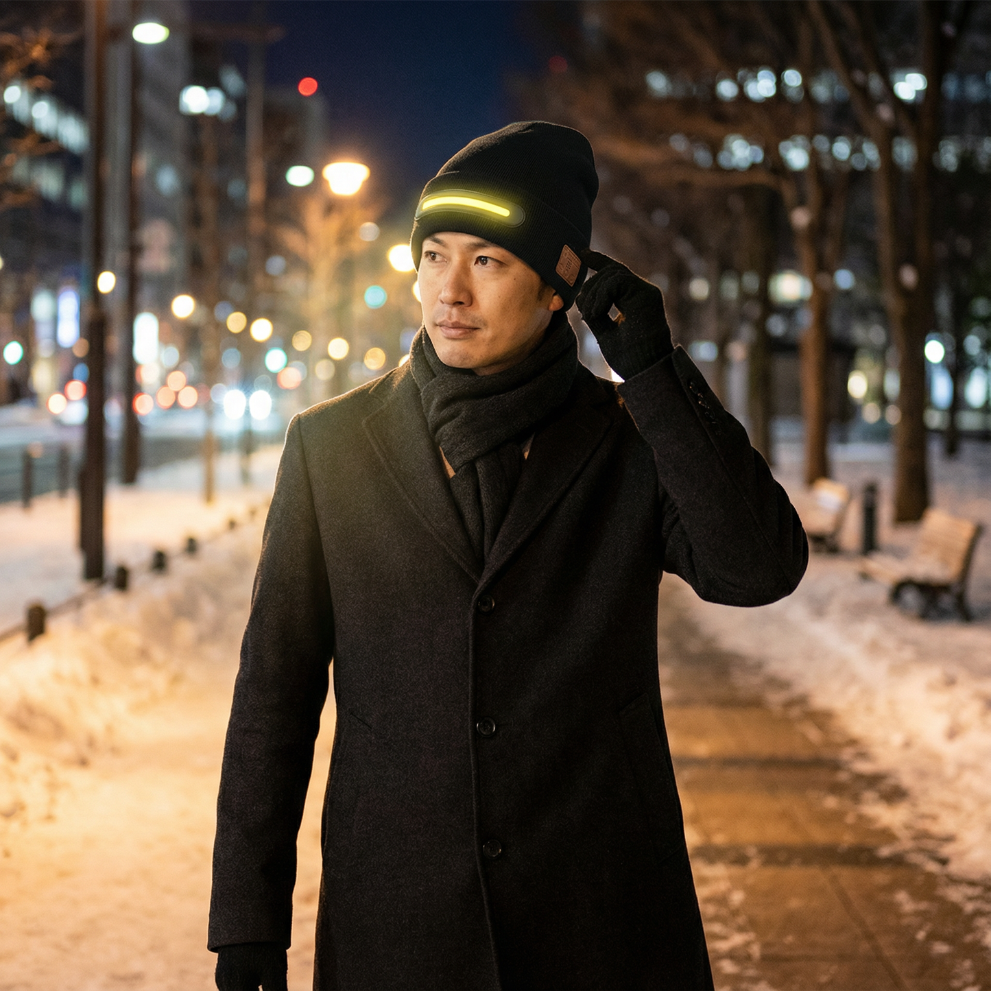 BluetoothヘッドフォンとLEDライトストリップが内蔵された暖かいニット帽