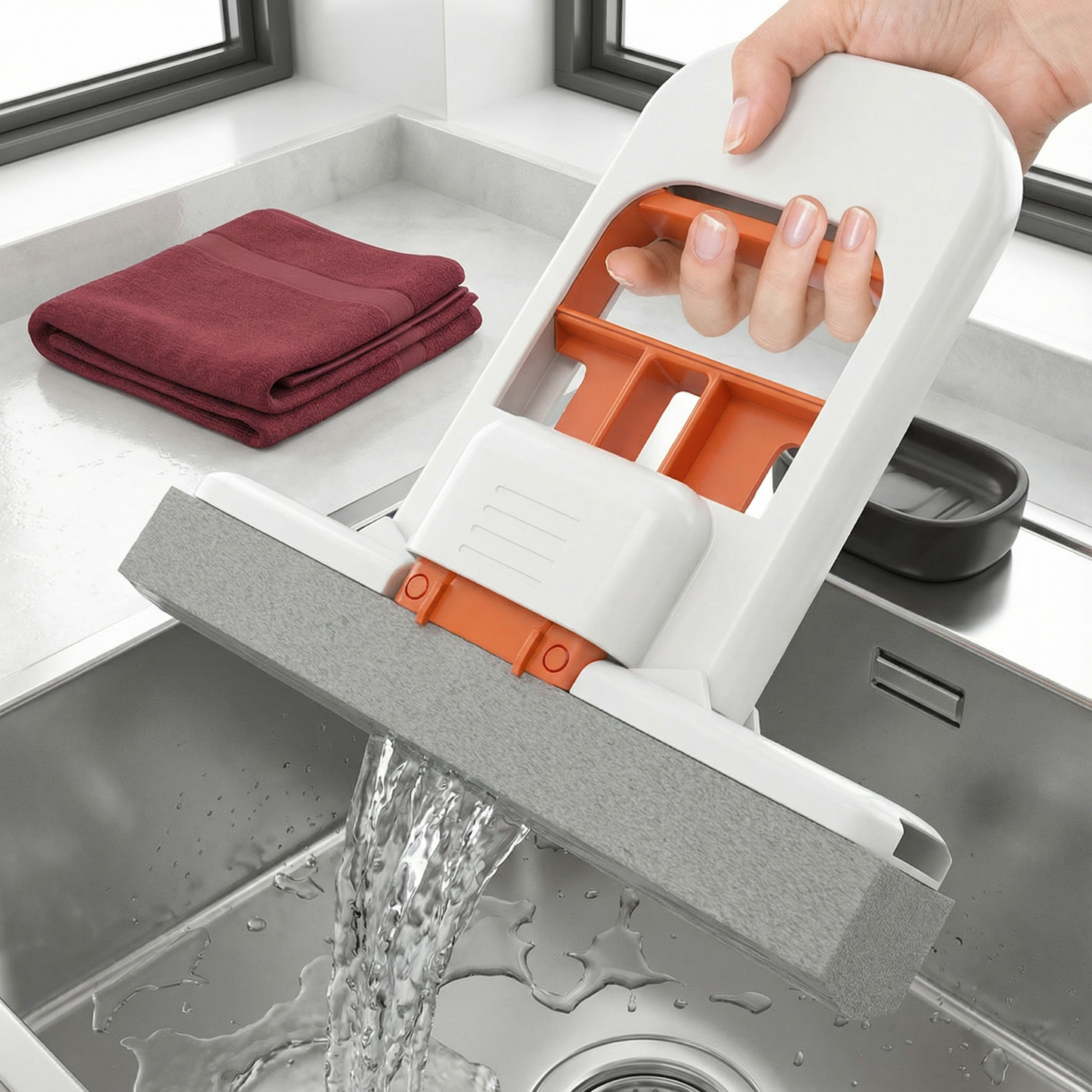 ハンズフリー ミニスポンジモップ ― 強力吸水 多目的クリーニングモップ（キッチン・バスルーム・車用）